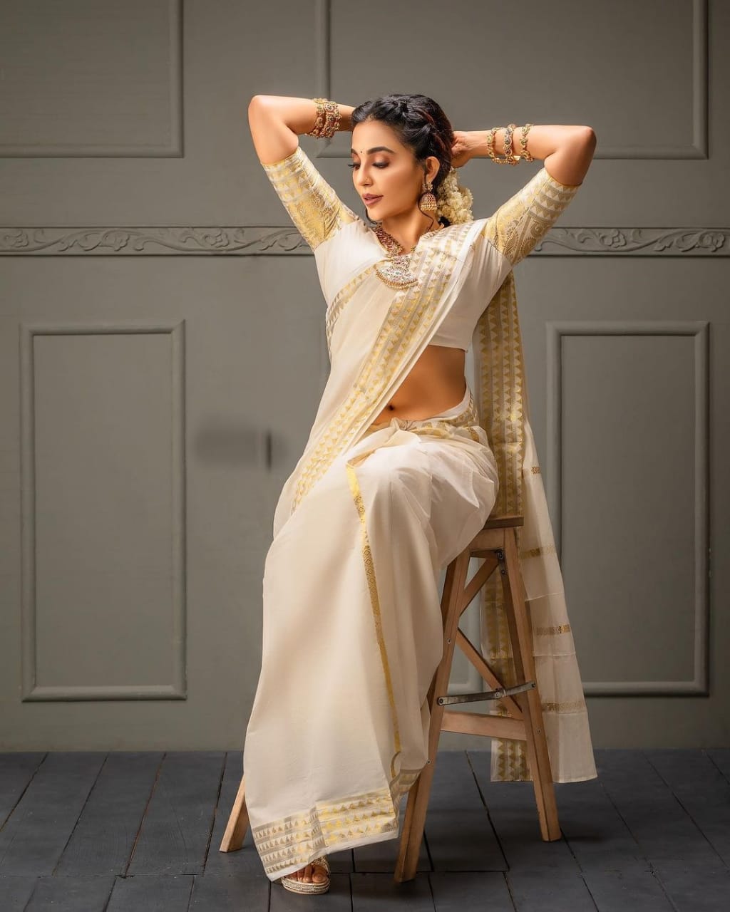 White Color Embellished Soft Silk Saree