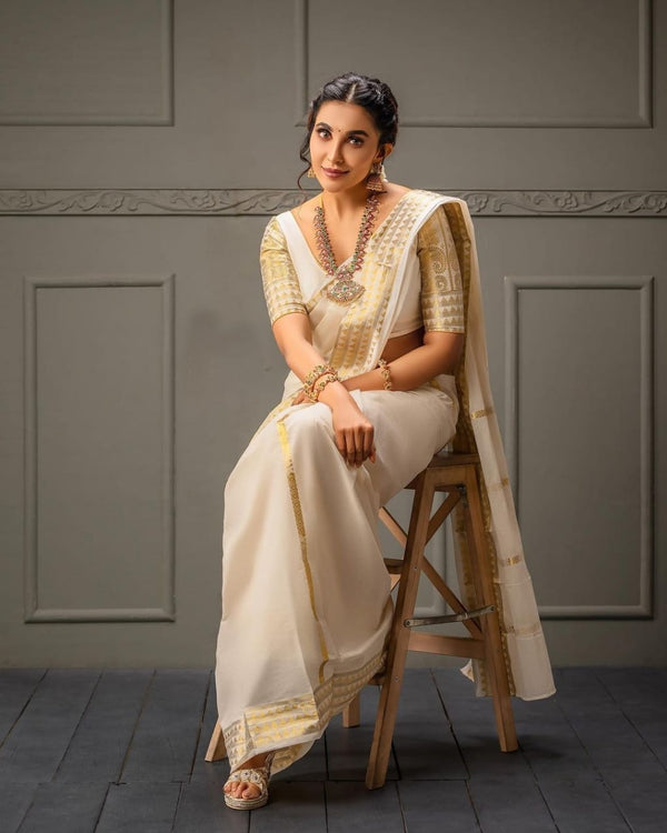 White Color Embellished Soft Silk Saree