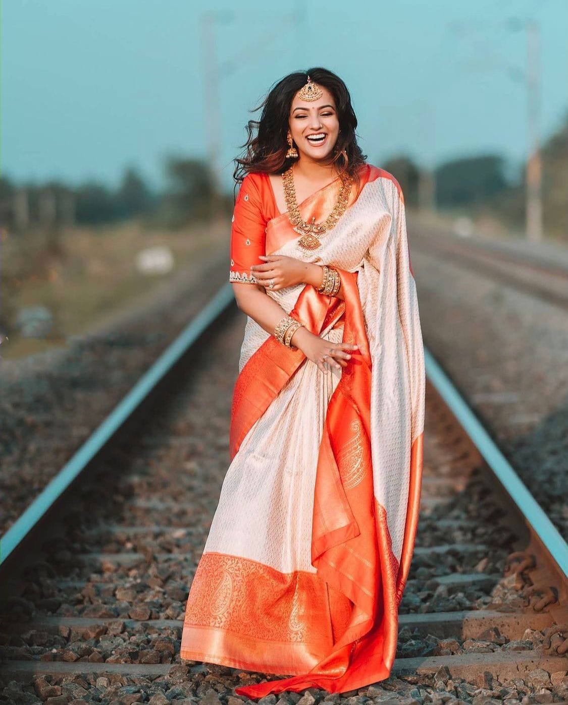 Durga Puja White And Red Golden Zari Saree