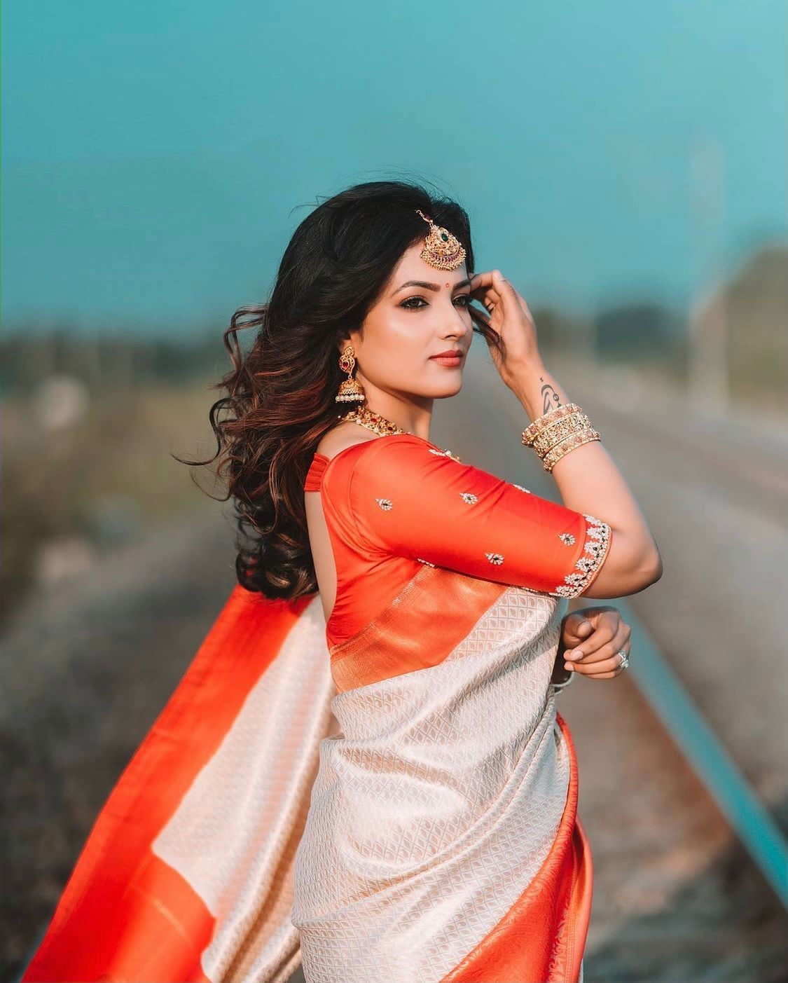 Durga Puja White And Red Golden Zari Saree