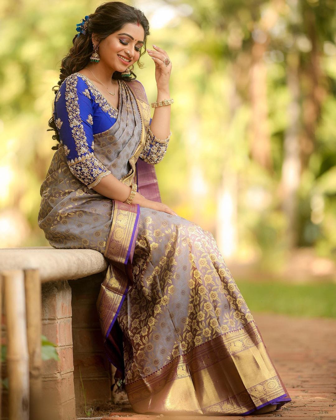 Stunning Grey Color Banarasi Soft Silk Saree