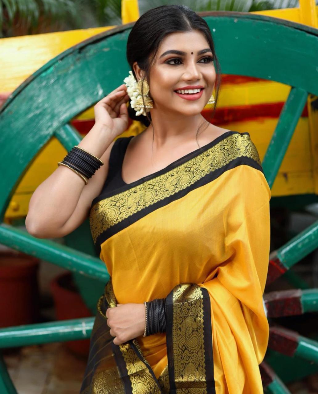 Ceremony Wear Yellow Color Banarasi Silk Saree