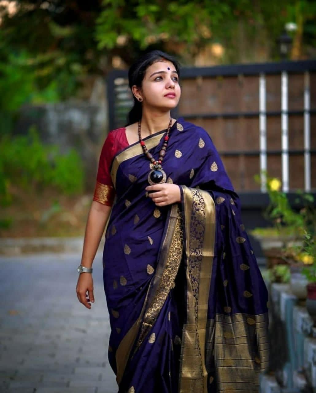 Imposing Navy Blue Color Banarasi Silk Saree