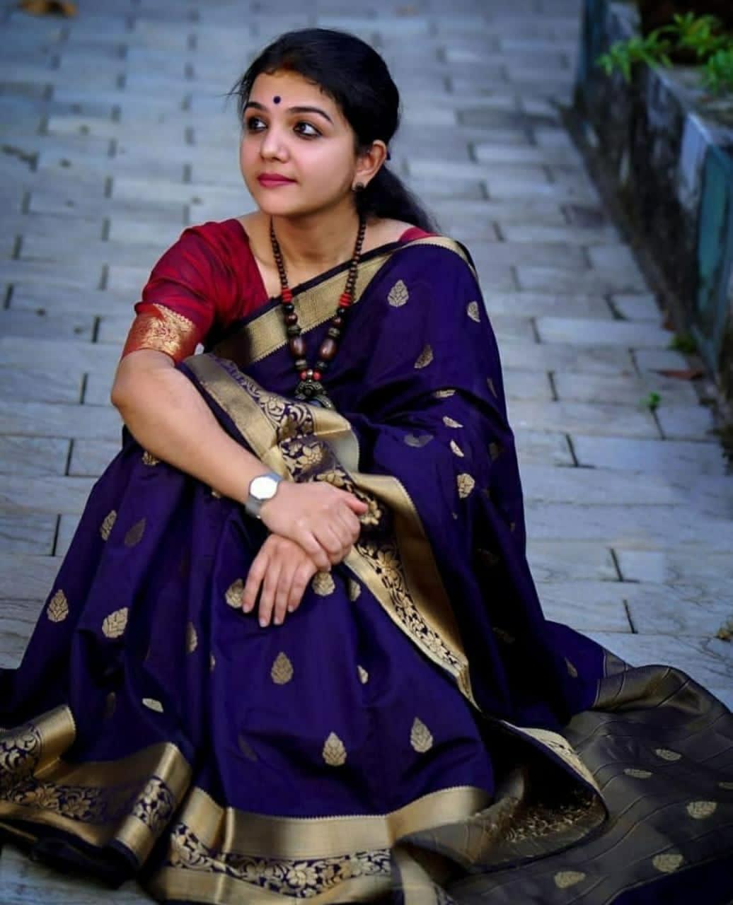 Imposing Navy Blue Color Banarasi Silk Saree