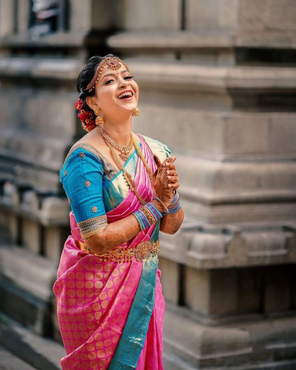 Pink With Sky Blue Banarasi Silk Designer Saree