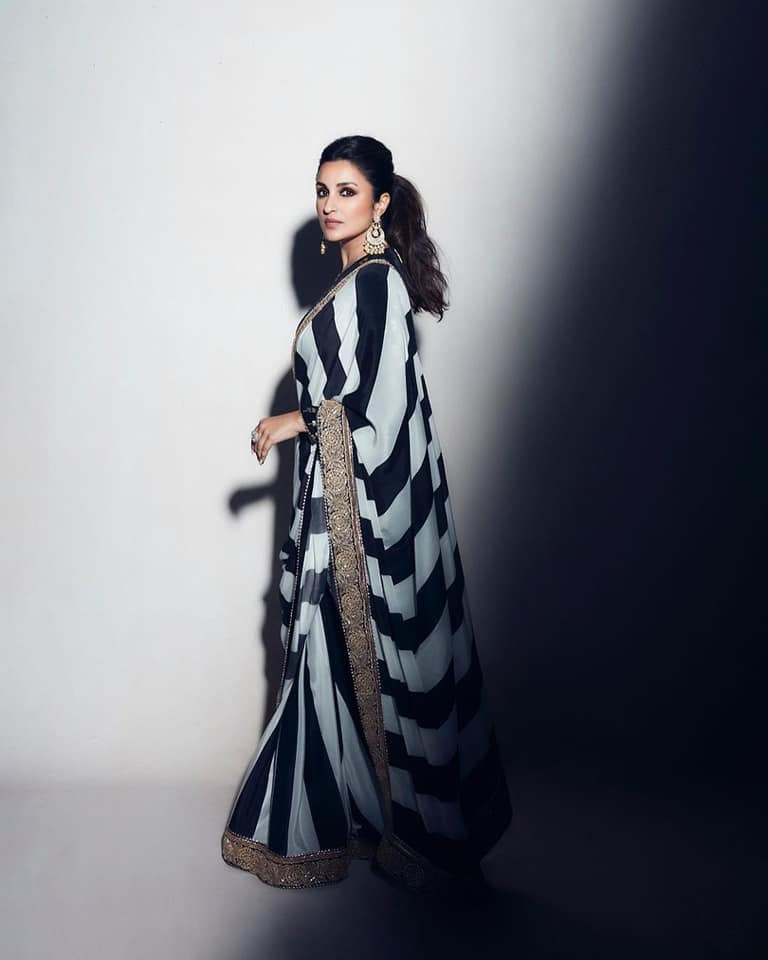 Parineeti Chopra Black And White Stylish Saree