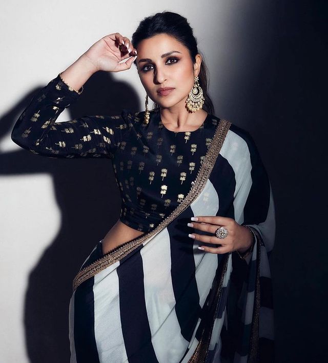 Parineeti Chopra Black And White Stylish Saree