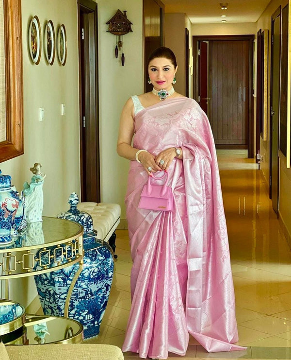 Delightful Baby Pink Soft Silver Work Saree
