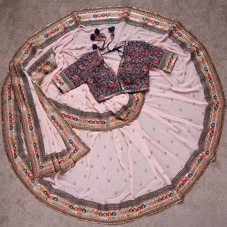 Light Pink Coding Embroidery Work Saree