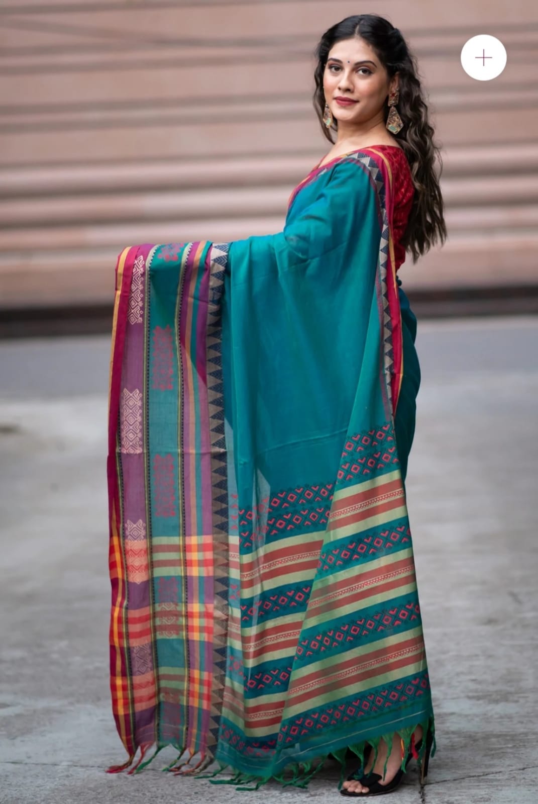 Admiring Teal Blue Ajrakh Print Cotton Saree