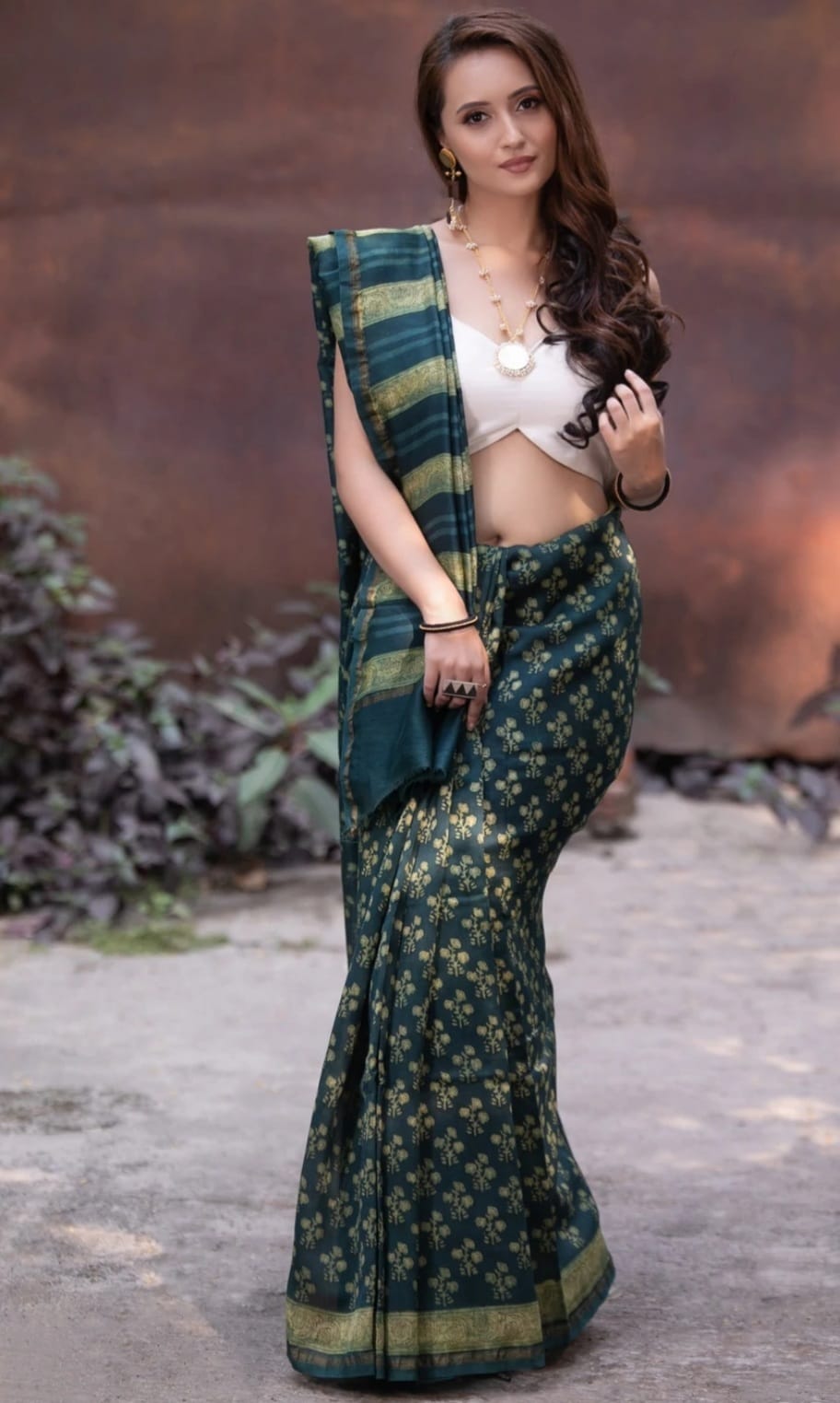 Opulent Dark Green Ajrakh Print Cotton Saree