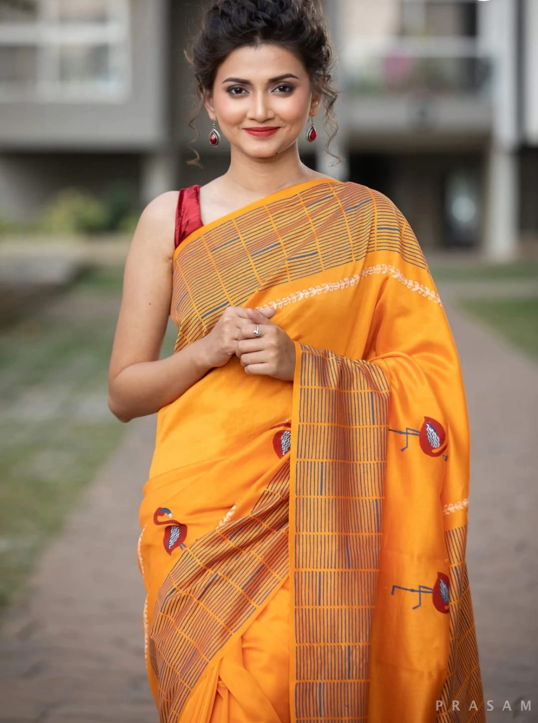 Glimmering Mustard Ajrakh Printed Soft Saree