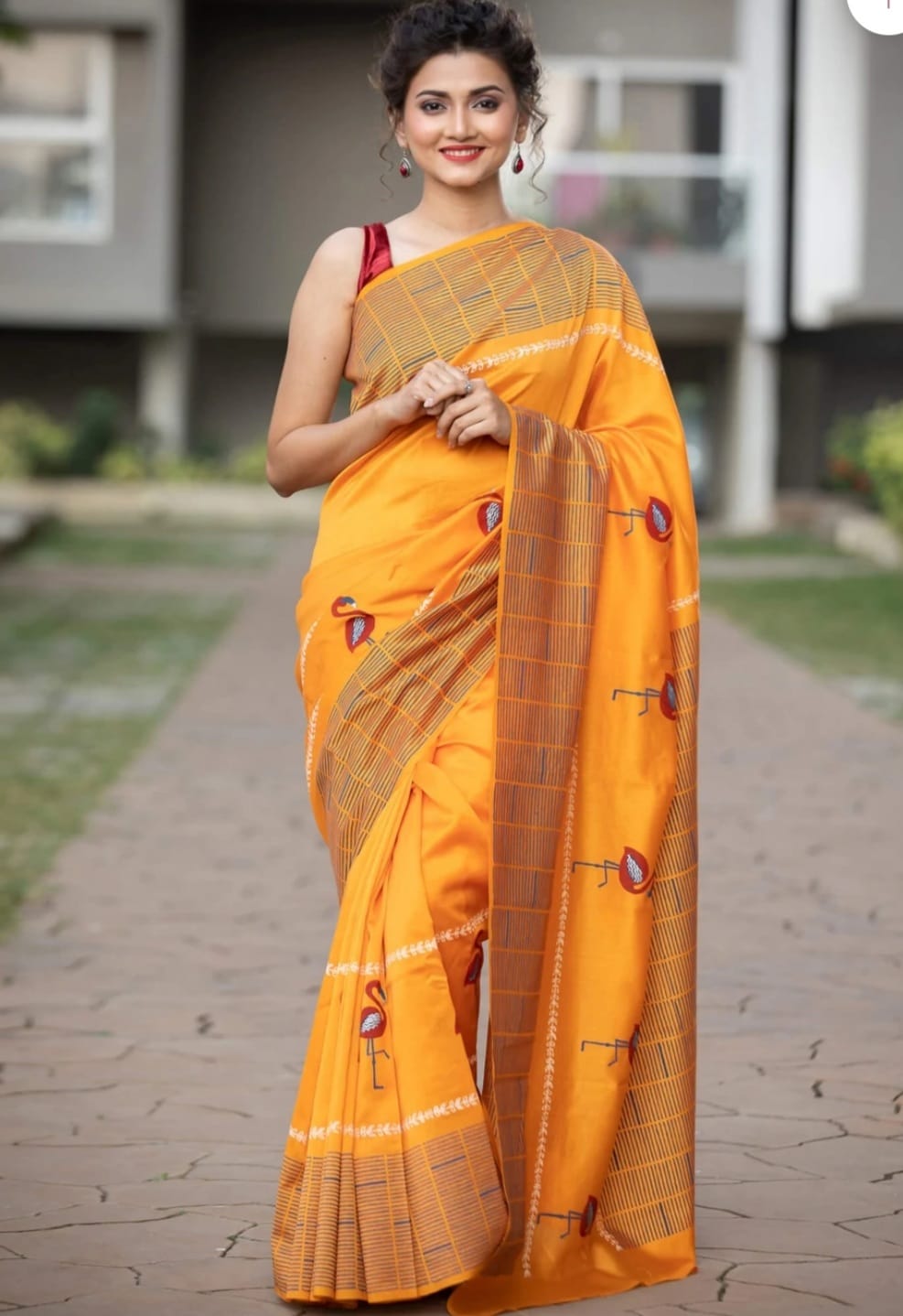 Glimmering Mustard Ajrakh Printed Soft Saree