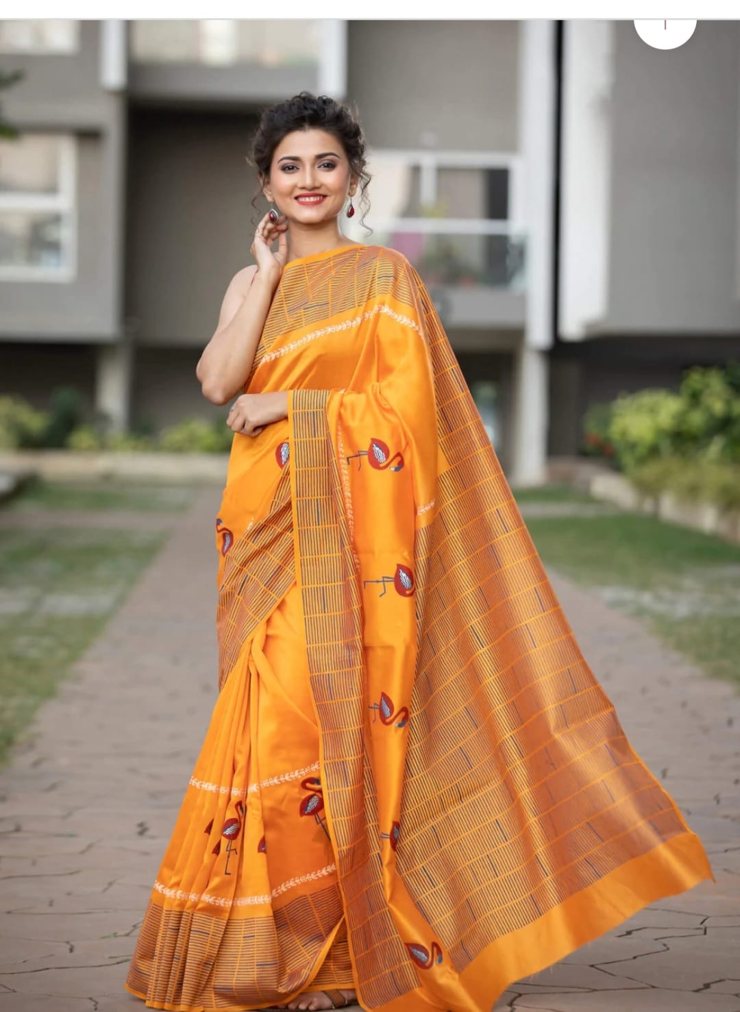 Glimmering Mustard Ajrakh Printed Soft Saree