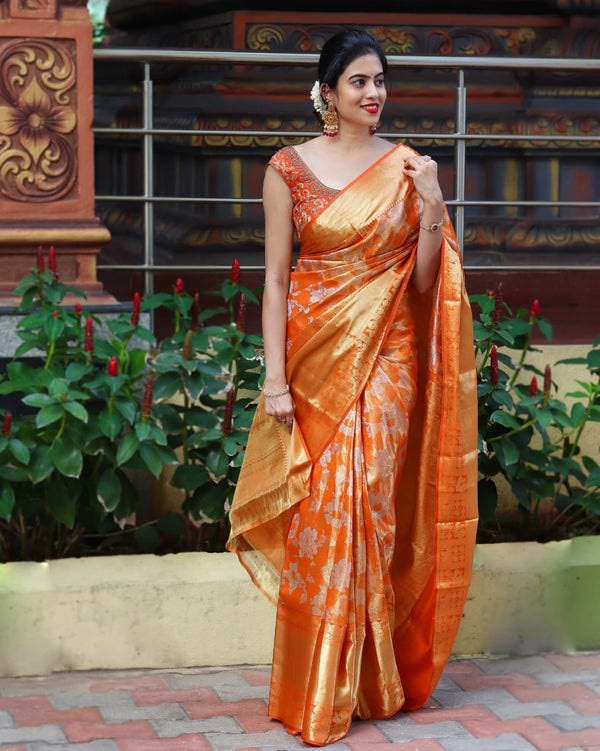 Superhit Orange Color Soft Silver Jari Saree