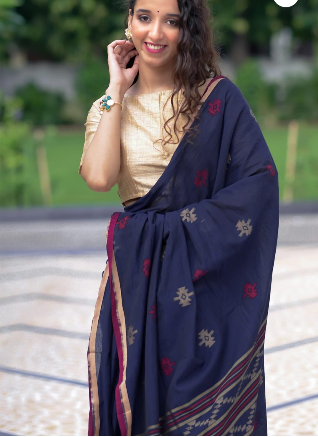 Fantastic Navy Blue Color Printed Soft Cotton Saree