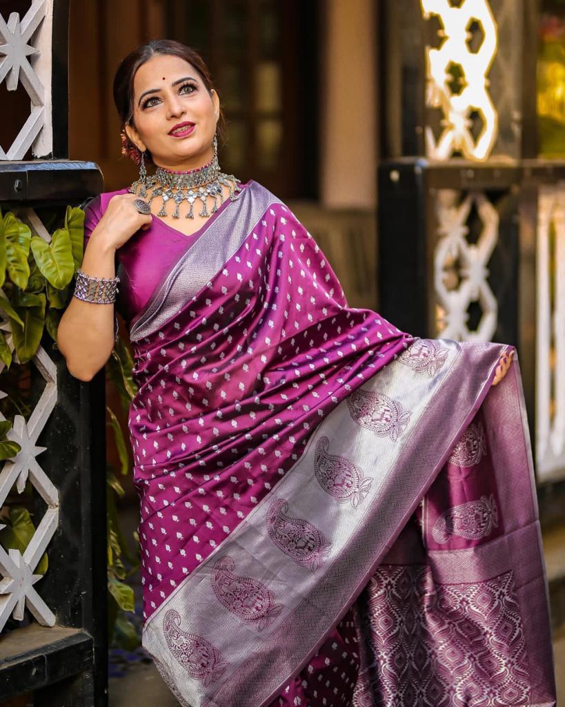 Exotic Wine Color Silver Work Design Saree