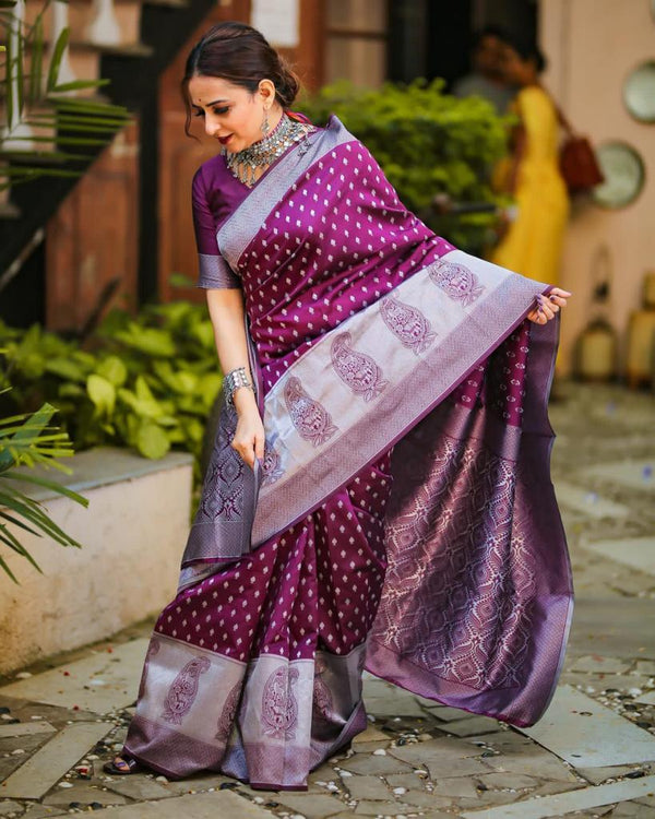 Exotic Wine Color Silver Work Design Saree