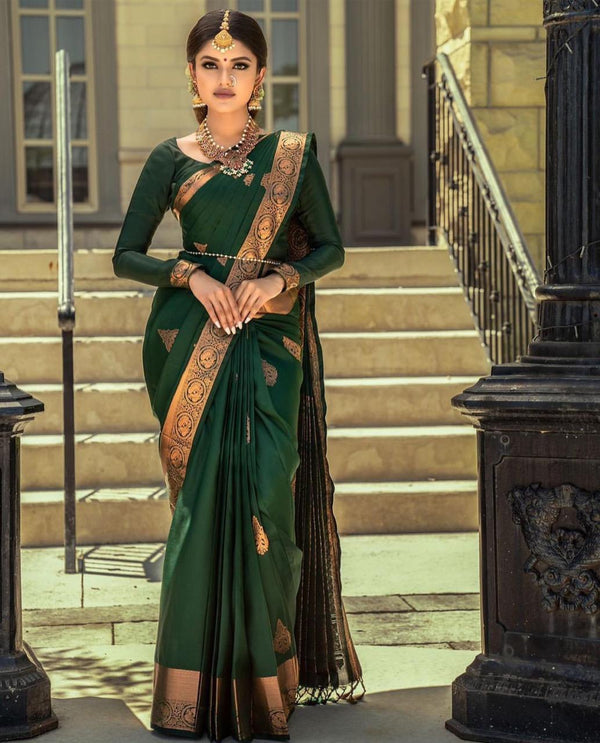Glorious Green Color Soft Cotton Printed Saree