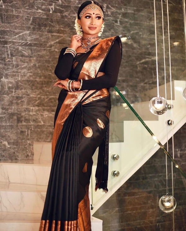 Pleasant Black Color Printed Soft Cotton Silk Saree