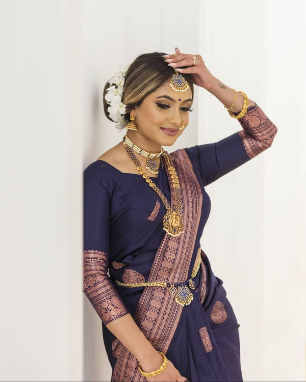 Groovy Navy Blue Jacquard Work Banarasi Saree