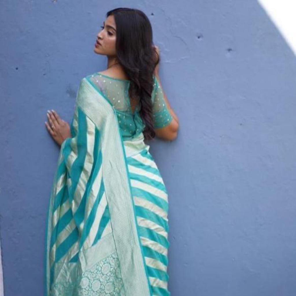 Classy Sky Blue And Silver Jacquard Work Saree