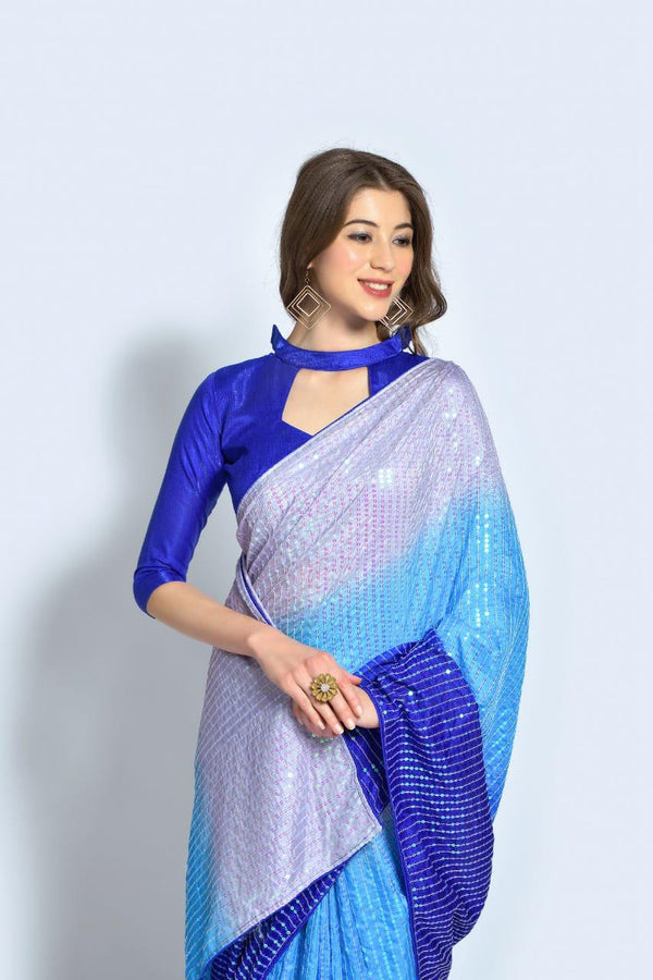 Stunning Light Purple With Blue Color Sequin Saree