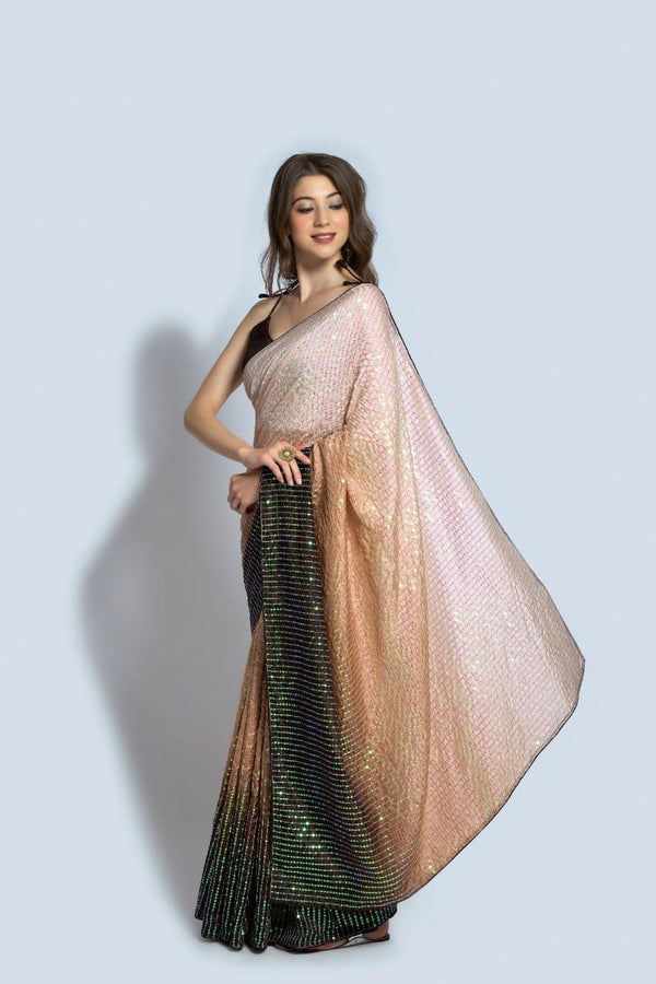 Stunning Cream With Brown Color Sequin Saree