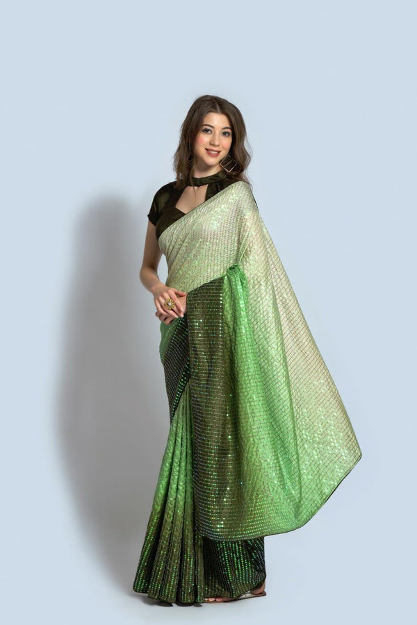 Stunning Green Color Shaded Sequin Work Saree