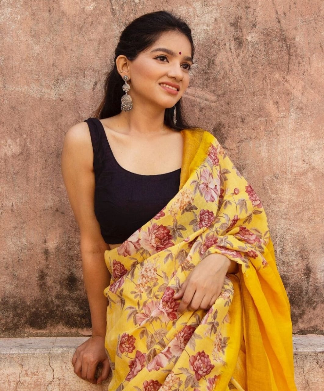 Ravishing Floral Print Yellow Color Soft Cotton Saree