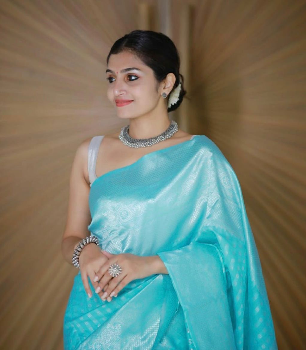 Marvelous Sky Blue Shining Jacquard Work All Over Saree