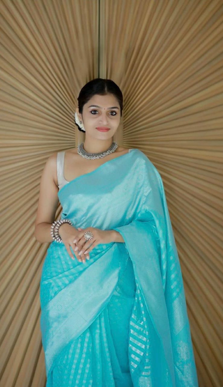 Marvelous Sky Blue Shining Jacquard Work All Over Saree