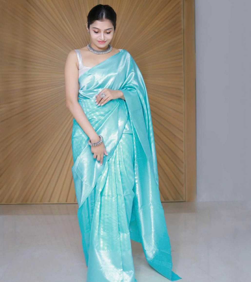 Marvelous Sky Blue Shining Jacquard Work All Over Saree