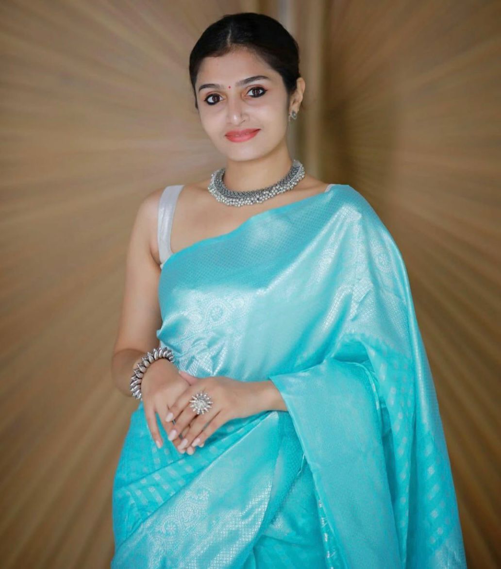 Marvelous Sky Blue Shining Jacquard Work All Over Saree