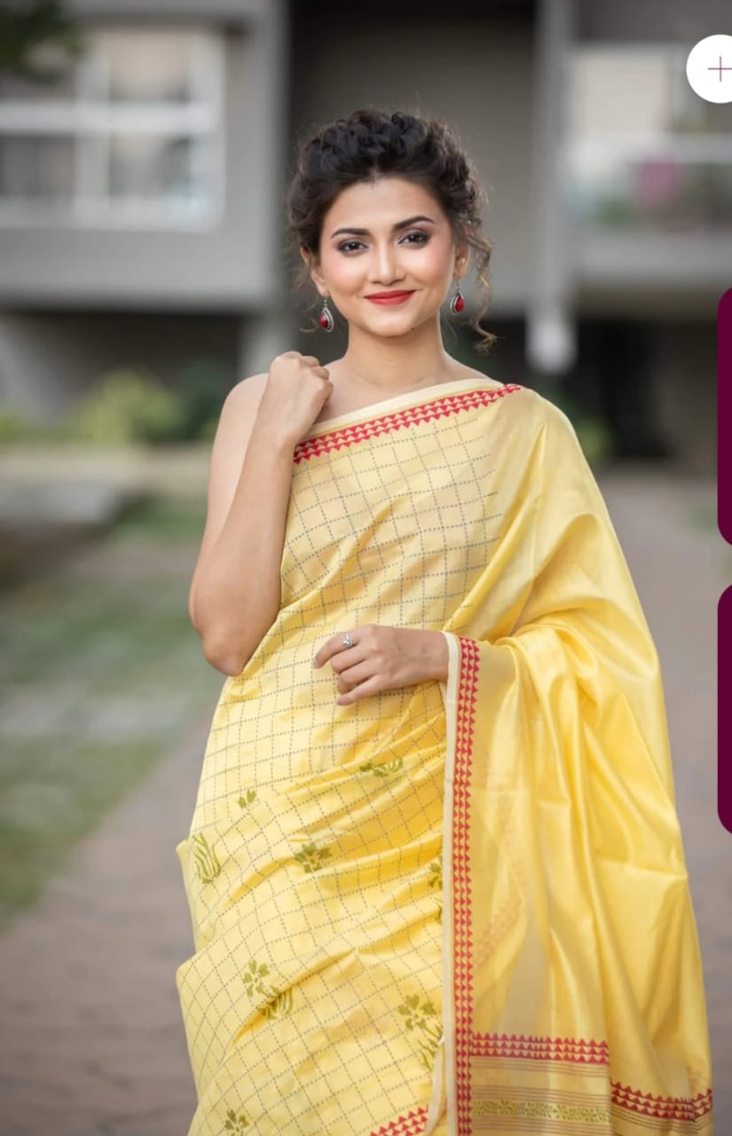 Classic Yellow Color Cotton Silk Saree