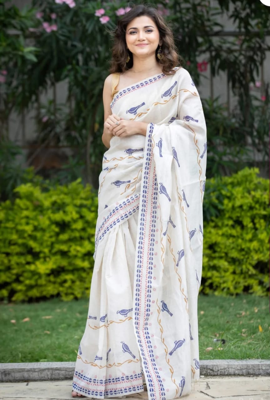 Classy White Color Cotton Silk  Saree