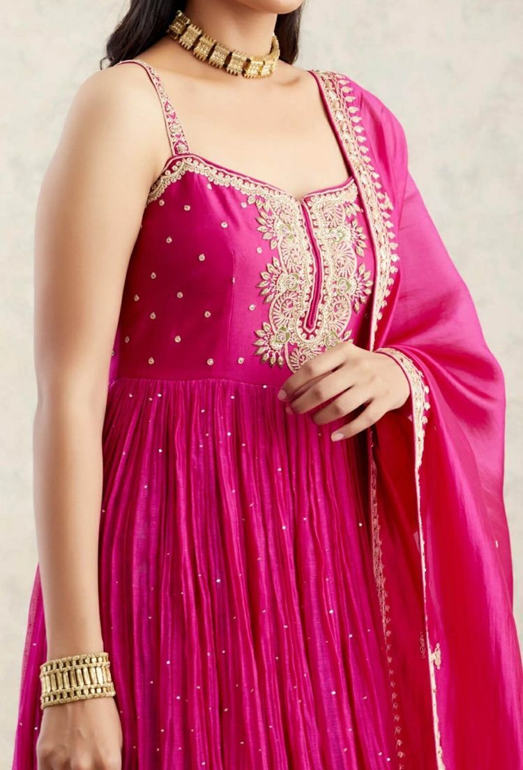 Pretty Pink Color Moti Work Gown With Sharara