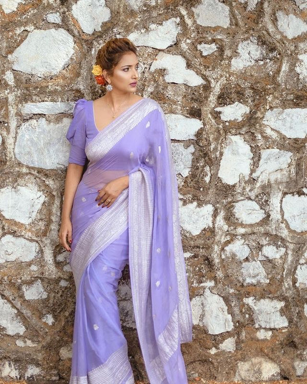 Classy Lavender Color Linen Cotton Silk Saree