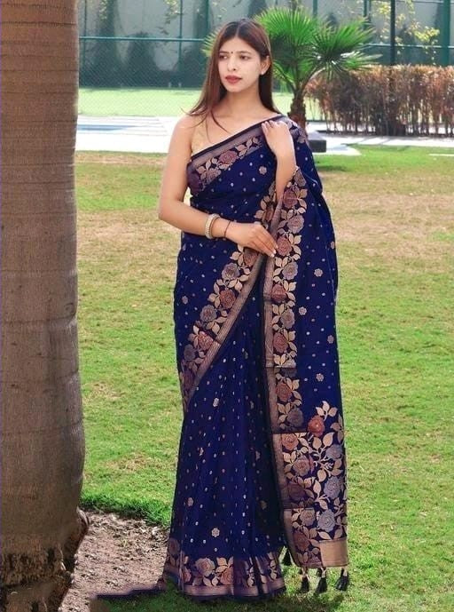 Kanjivaram Banarasi Silk Blue Color Color Saree