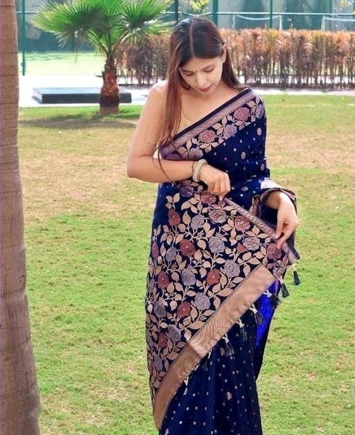 Kanjivaram Banarasi Silk Blue Color Color Saree