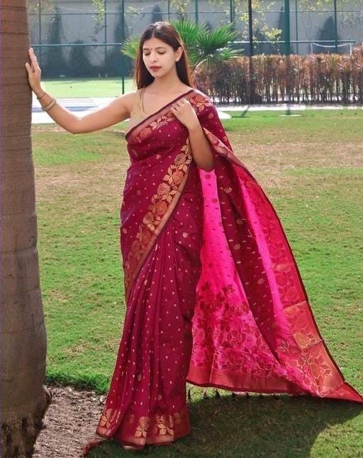Grand Beautiful Rich Design Dark Pink Color Banarasi Saree