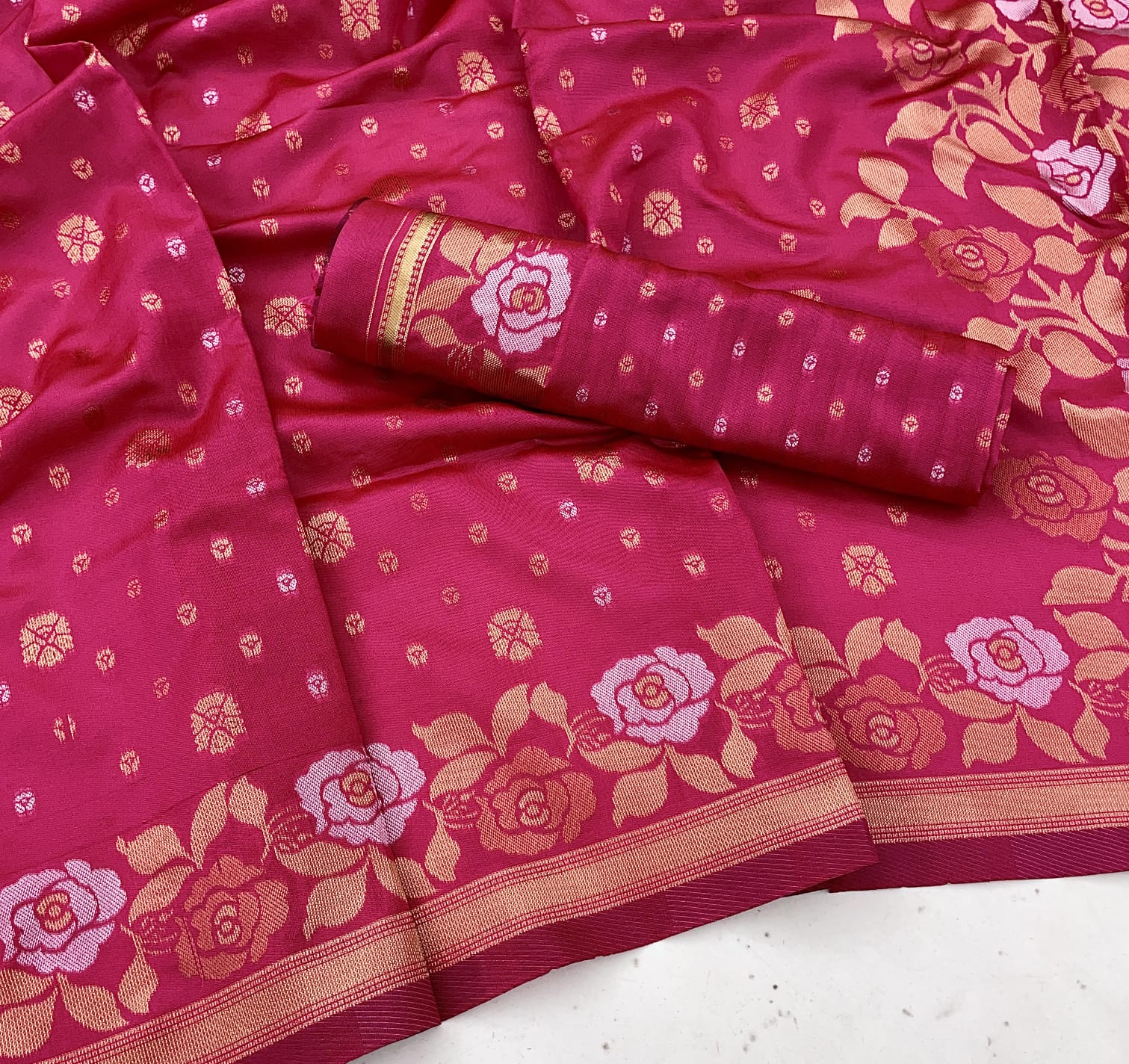 Grand Beautiful Rich Design Dark Pink Color Banarasi Saree