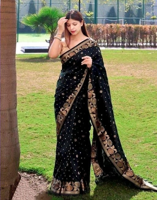 Grand Beautiful Rich Design Black Color Banarasi Saree