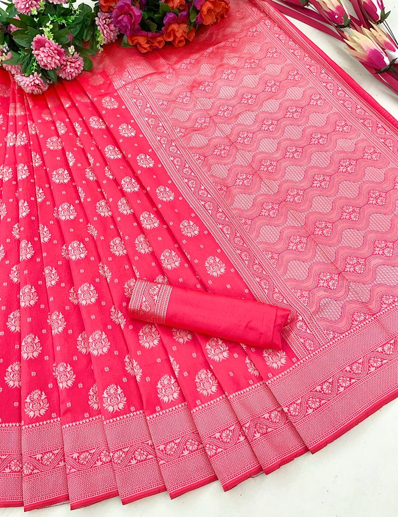 Captivating Pink Color Silver Jari Design Silk Saree