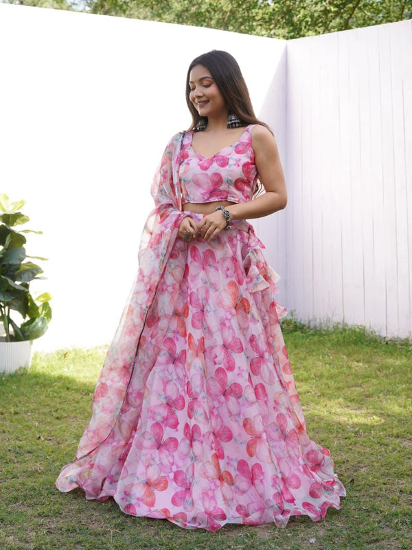 Beautiful Pink Color Digital Print Lehenga Choli