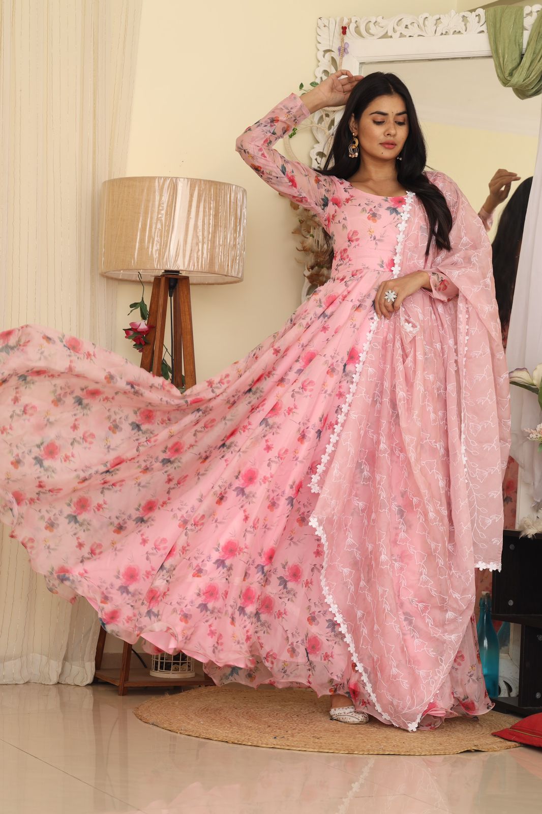 knee length dresses for ladies Admiring Light Pink Color Digital Print Organza Gown Vastra Shop knee length dresses for ladies Admiring Light Pink Color Digital Print Organza Gown Vastra Shop