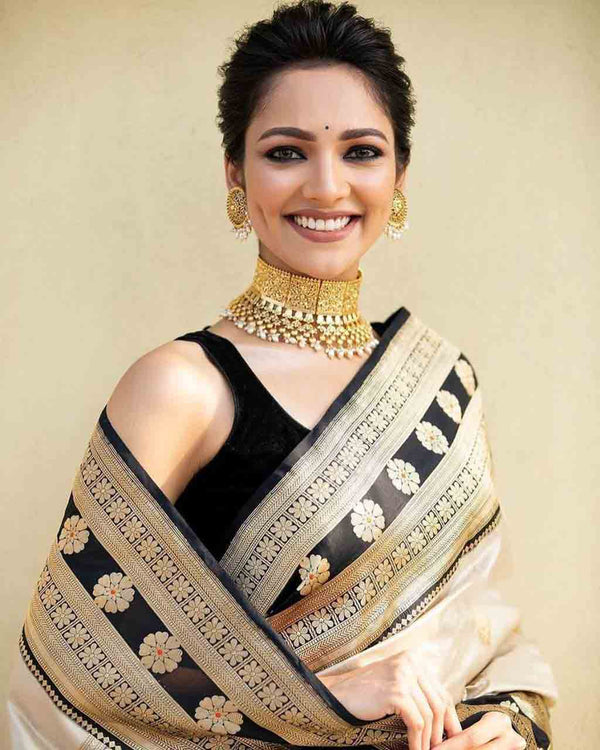 Bollywood Style Cream Color Rich Design Saree