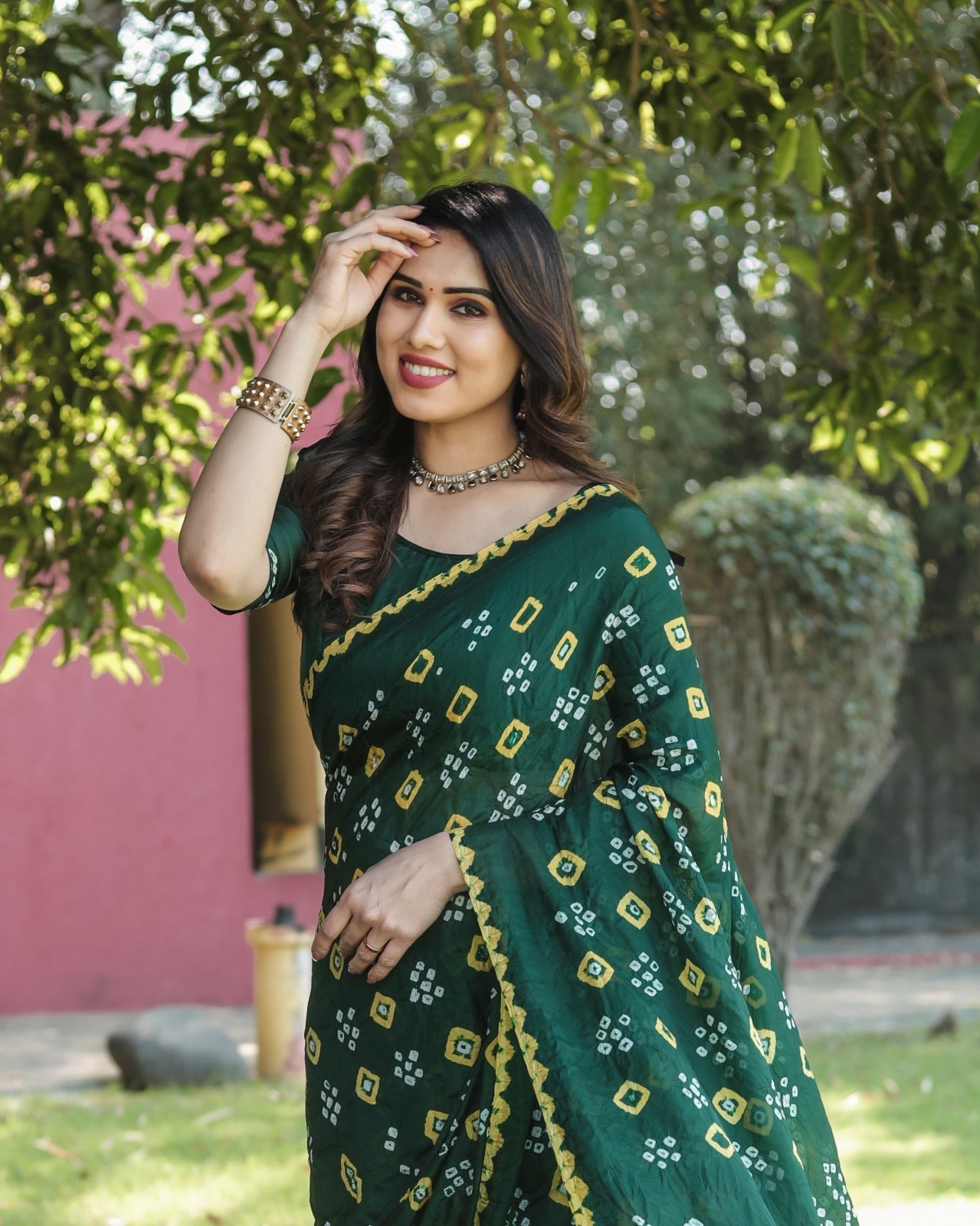 Tissue Pallu With Green Color Original Bandhani Saree