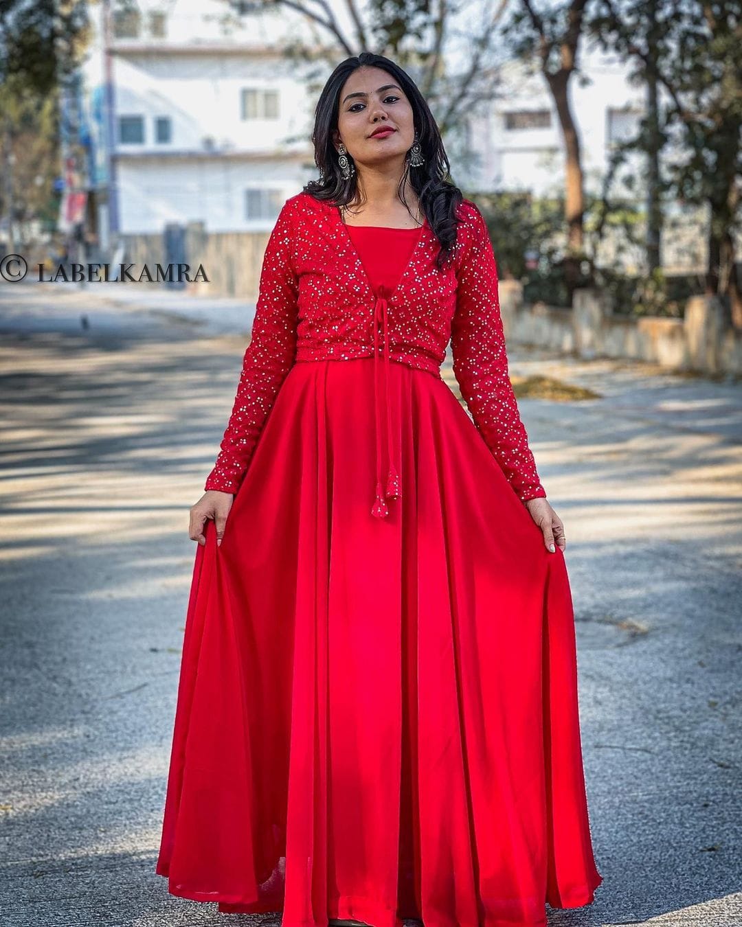 Red Color Gown With Sequence Work Jacket & Dupatta Vastra Shop Red Color Gown With Sequence Work Jacket & Dupatta Vastra Shop