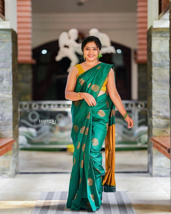Coper Design Green Color Soft Silk Saree